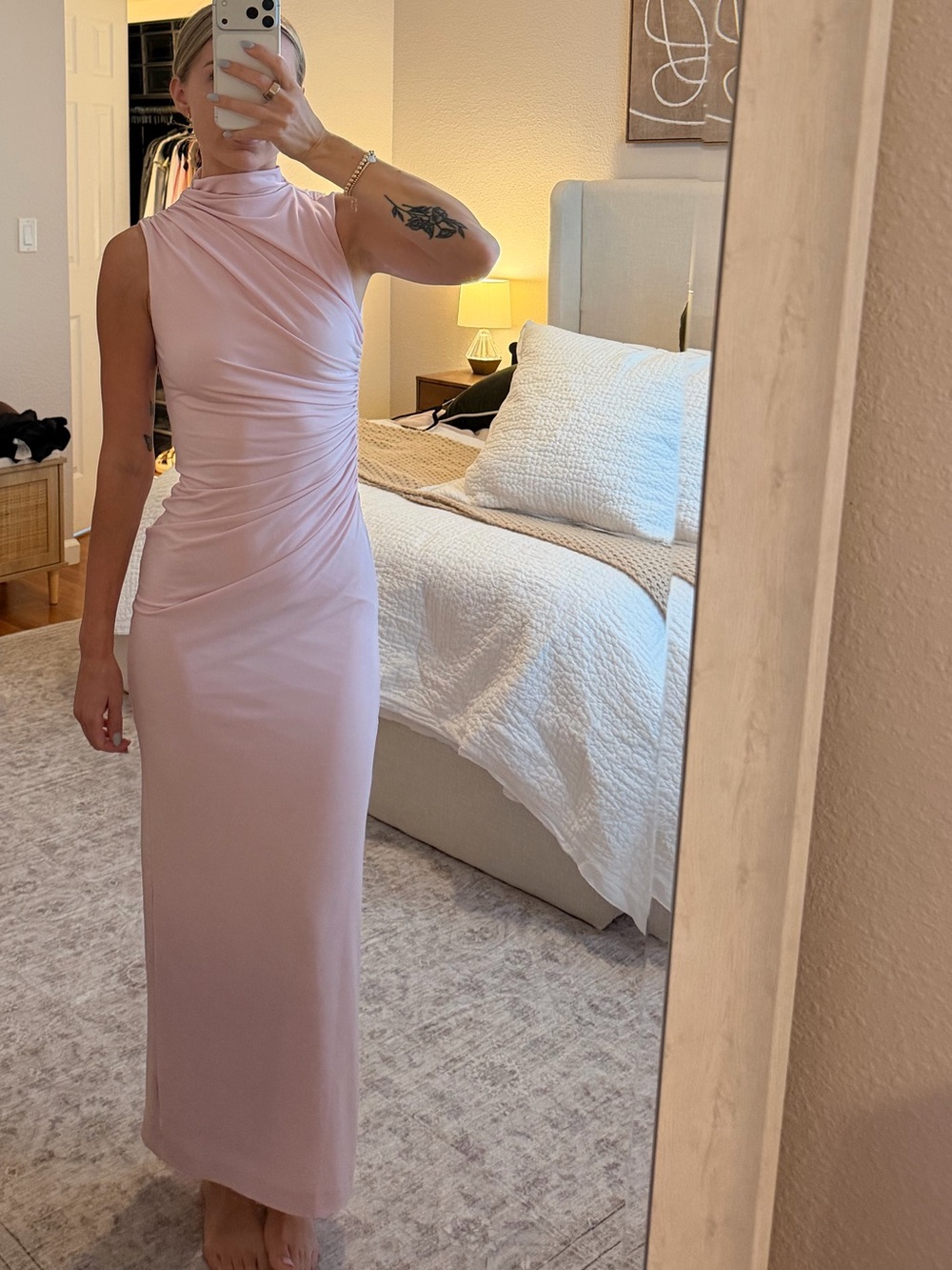 Zara Sleeveless Pink Ruched Maxi Dress